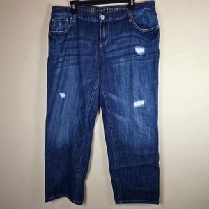 Avenue Jeans Womens 14 Dark Wash Distressed Straight Leg Stretch Denim Blue‎